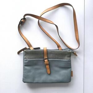 Roots 73 Blue Jeans Pebbled Leather and Canvas Small Crossbody Bag EUC